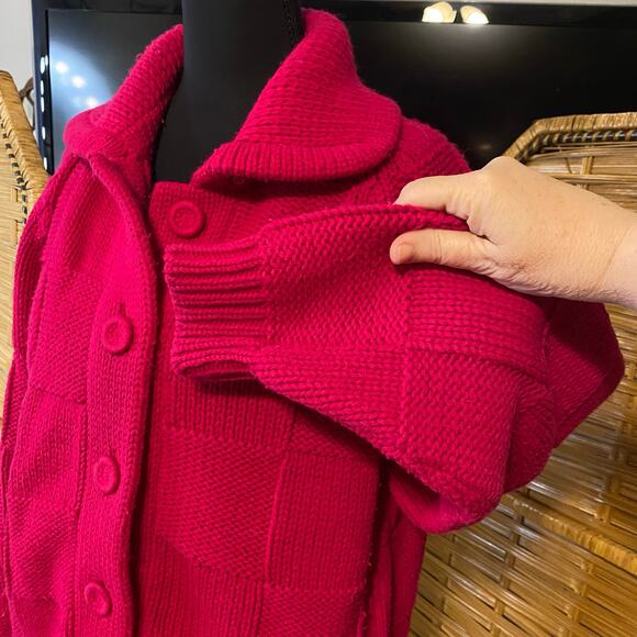 Vintage Sears Mary Lewis Hot Pink Chunky Knit Cardigan Sweater Japan Sz 38 Med - Picture 4 of 9